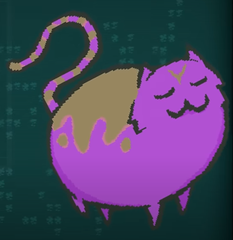A purple cat prancing into the edge